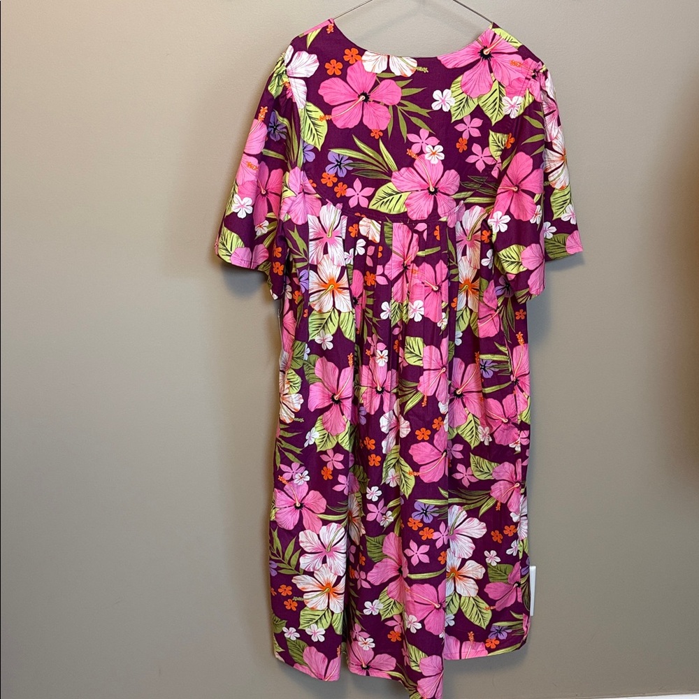 Plus Size 2X Tropical Floral Dress | Desert Shores Pink Hawaiian Resort Dress - Picture 5 of 7